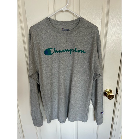Champion Mens Shirt Size Medium Gray Classic Graphic Long Sleeve 100% Cotton e2 - Picture 1 of 2